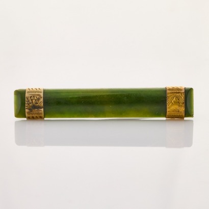 9ct Yellow Gold, Greenstone Bar Brooch
