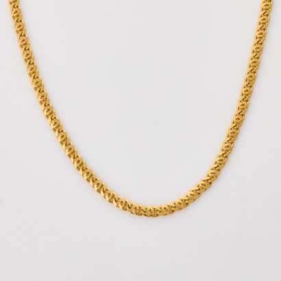 14ct Yellow Gold, 45cm Fancy Bevelled Double Curb Link Neckchain