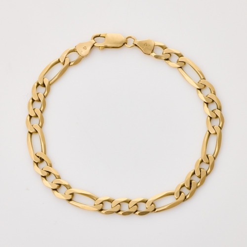 9ct Yellow Gold, 20cm Flattened Curb Link 3:1 Figaro Bracelet