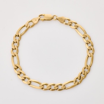 9ct Yellow Gold, 20cm Flattened Curb Link 3:1 Figaro Bracelet