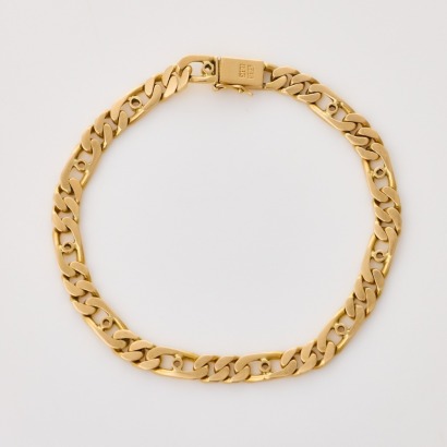 14ct Yellow Gold, 18cm Fancy Bevelled Figaro Link Bracelet