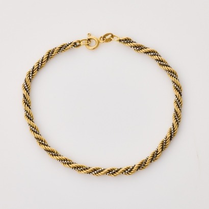 14ct Yellow / White Gold, 19cm Intertwined Rope / Box Link Bracelet