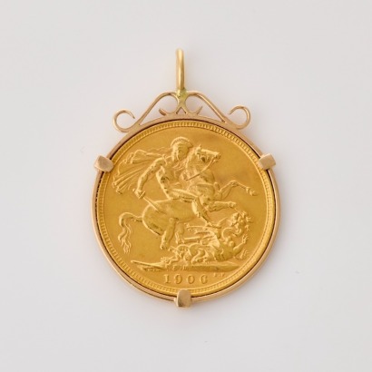 1906 Full Sovereign Coin, in 9ct Yellow Gold Pendant