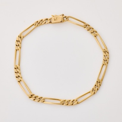 14ct Yellow Gold, 20cm, 3: 1 Figaro Flat Link Bracelet