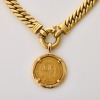 9ct Yellow Gold, 44cm Hollow Curb Link Necklace, 9ct Yellow Gold Pendant with 1872 Victoria Gold Shield, Half Sovereign Coin