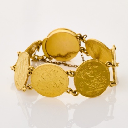 22ct / 18ct Yellow Gold, 17.5cm Sovereign Coin Bracelet