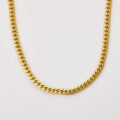 18ct Yellow Gold, Vintage, 40cm Flattened Tight Curb Link Chain