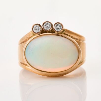 9ct Rose Gold, Vintage, 6.11ct Opal / .20ct Diamond Ring