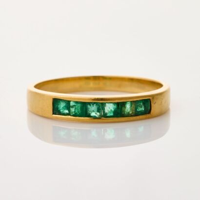 18ct Yellow Gold, Handmade, Channel Set, .35ct Emerald Band