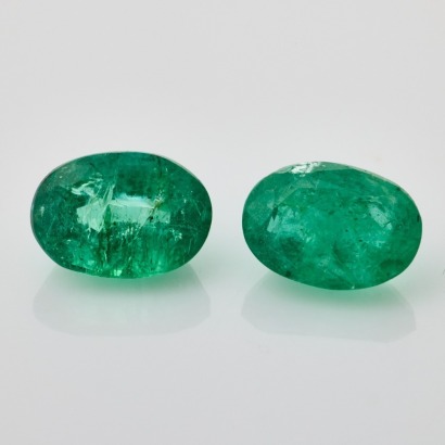 Matching Pair of Loose, 1.70ct Oval Emeralds