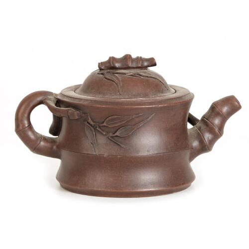 A Chinese Red Clay Bamboo-shaped Teapot