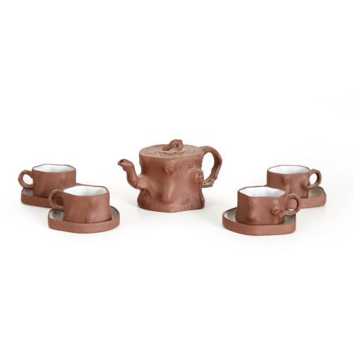 A Chinese Red Clay 'Dendritic' Tea Set