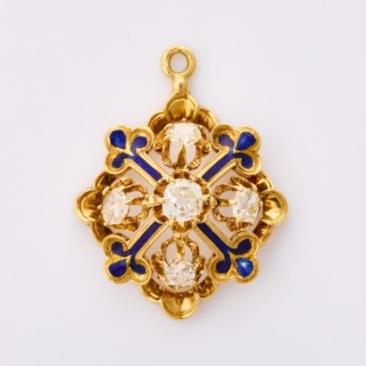 18ct Yellow Gold, Antique, 1.04ct Old Mine Cut Diamond Pendant