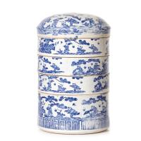 A Japanese Four-tiered Blue and White Jubako Box