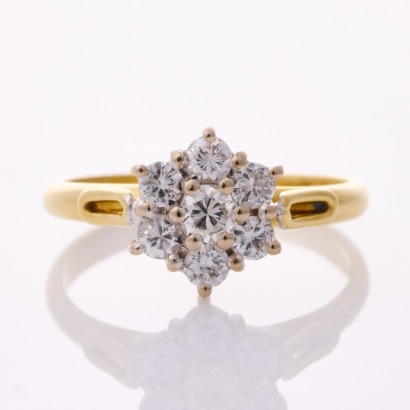 18ct Yellow Gold, Modern, .32ct Diamond Cluster Ring