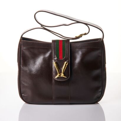 Gucci, Brown Leather Sherry Line Equestrian Boots Shoulder Bag