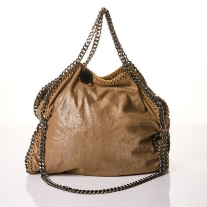 Stella McCartney, Beige Shaggy Deer Faux Leather Falabella Fold Over Tote Bag