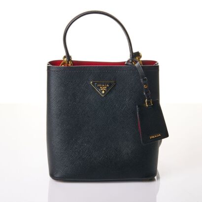 Prada, Black Saffiano Leather Panier Top Handle bag