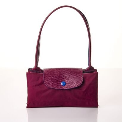 Longchamp, Le Pliage, Purple Nylon Top Handle Tote