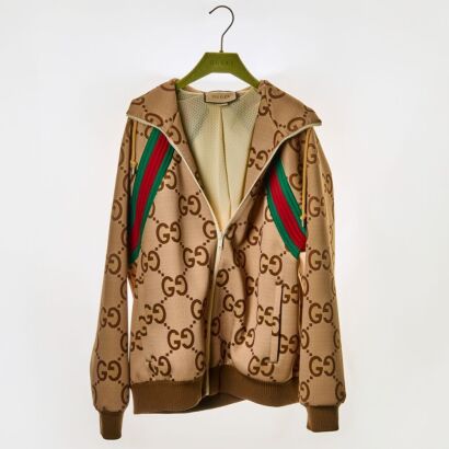 Gucci, Jumbo GG Zip Jacket With Web 'Beige Ebony', Size XS
