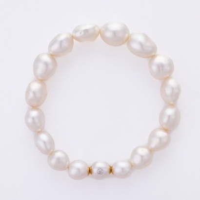 Paspaley, 17cm Baroque Keshi Pearl / .05ct Diamond Accent Stretch Bracelet