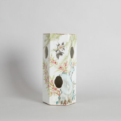 A Chinese Qing-Dynasty Famille Verte 'Floral and Bird' Hexagonal Vase