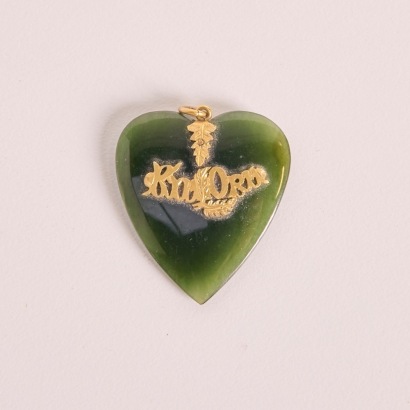 A Colonial Pounamu 'Kia Ora' Heart Pendant , Aotearoa