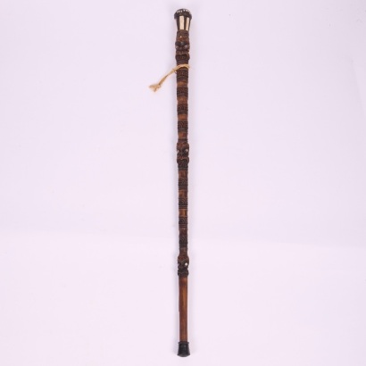 A Folk Art Walking Stick with Whakairo Designs and Bone Handle