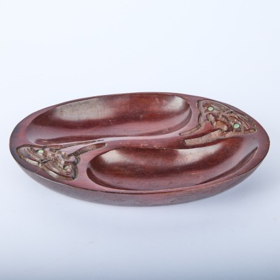 A Carved Paua Eye Wooden Dish