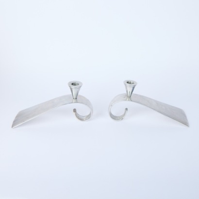A Vintage Pair of Fluid Aluminium Candle Holders