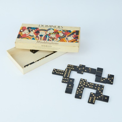 A Vintage Wooden Dominoes Set with Gold Detailing, UK