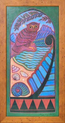 A Numbered and Signed 'Morepork with Castle Rock' Print by Kaye Herrick