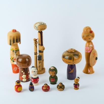 A Collection of Small Kokeshi Dolls