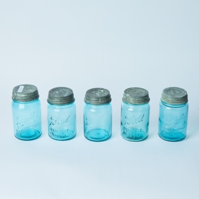 A Set of Five Small Vintage Ball Mason Jars