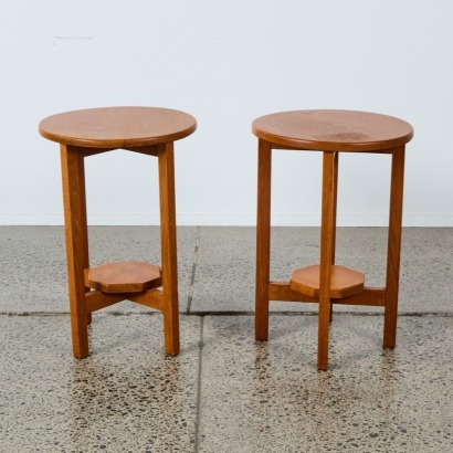 A Pair of Solid Teak Circular Side Tables