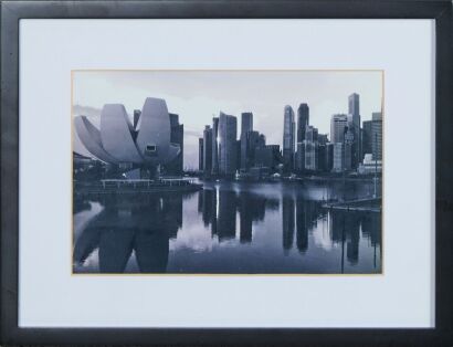 A Black and White Photo of The Singapore Skyline
