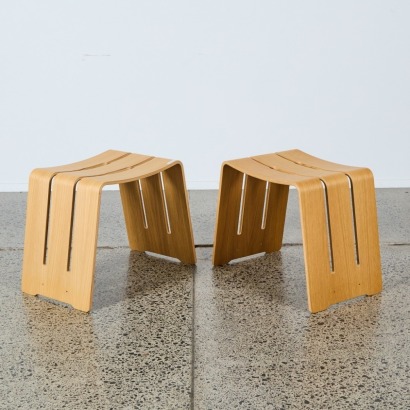 A Pair of Prototype Bent Plywood Stools by Gustav Concept