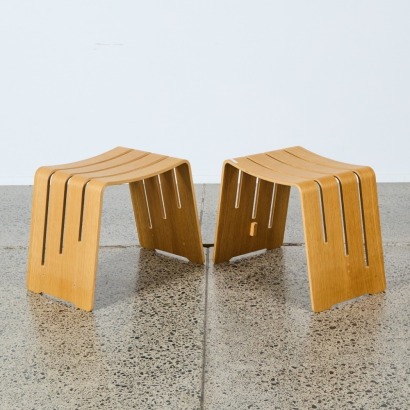 A Pair of Prototype Bent Plywood Stools by Gustav Concept