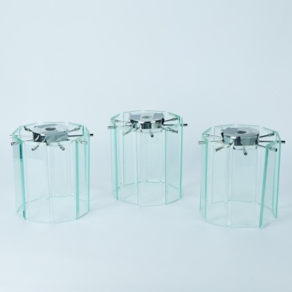 A Trio of Mid-Century Inspired Clear Bevelled Glass Chandelier Pendants