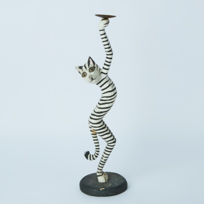 A Characterful Stripy Cat Candle Holder