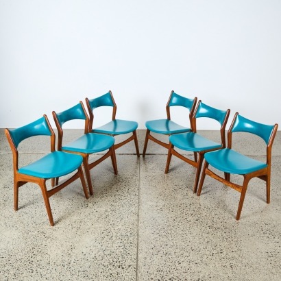 A Set of Six Danske Mobler Teal Vinyl Dining Chairs