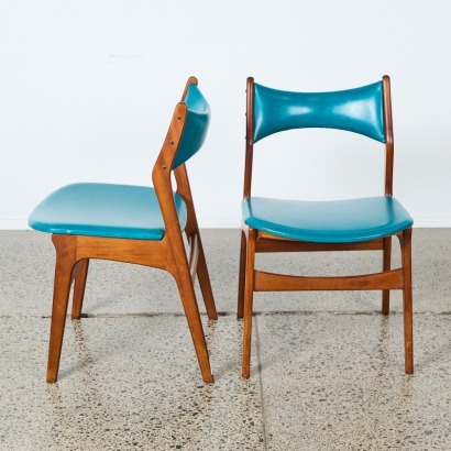 A Pair of Danske Mobler Teal Vinyl Dining Chairs