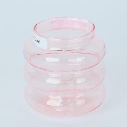 A Pink Glass Bubble Candle Holder