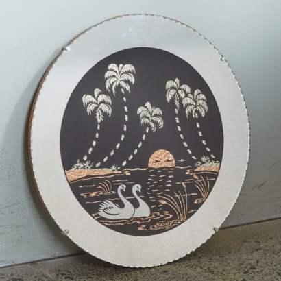 A Retro Metallic Palm Trees Scalloped Edge Mirror