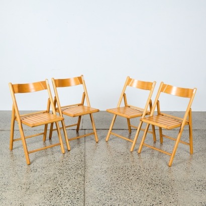 A Set of Four Vintage Italian Beech Folding Chairs