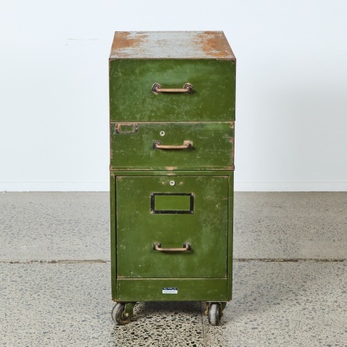 An Olive Drab Precision Engineering Mid-Century Filing Cabinet