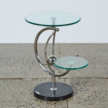 An Art Deco Style Chrome and Marble Side Table