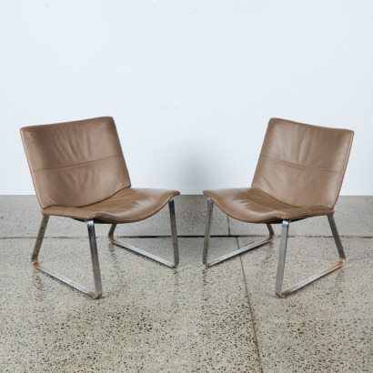 A Pair of Modernist Chrome and Leather Chairs