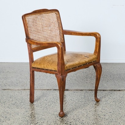 A Mid-Century Rattan Backed Caberole Legged Armchair A/F