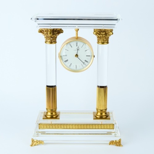 A Paco Dominguez Brass and Lucite Mantle Clock